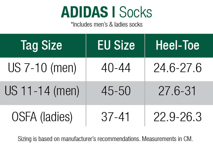 Adidas Women's Sock Size Chart