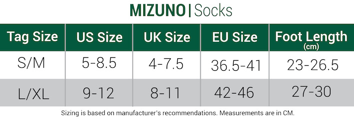 mizuno socks size guide