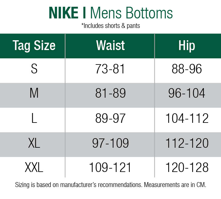 nike men's sweatshirt size chart