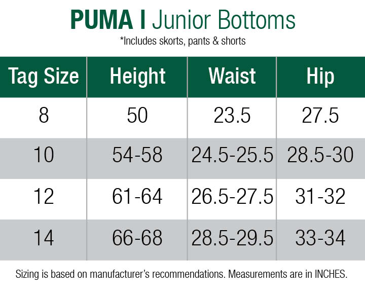 puma junior size chart