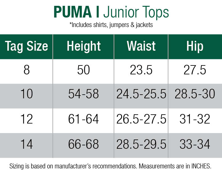 Puma Kids Size Chart