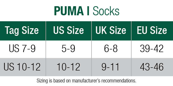 puma socks size chart